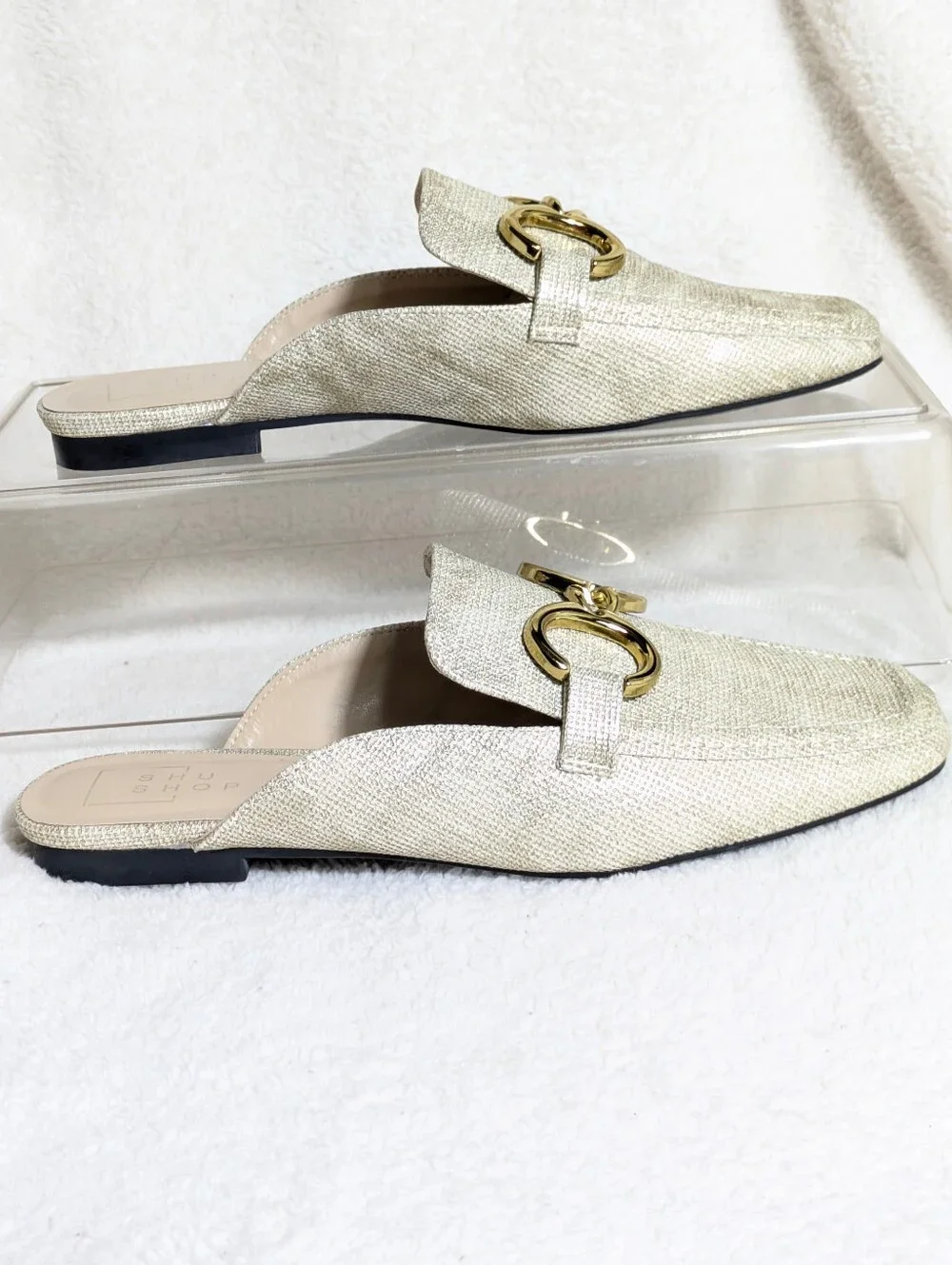 SHU SHOP Womens Andromeda Mule Slip-on Flat Loafers Gold Raffia Casual Coastal 7